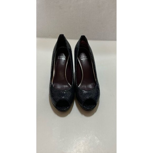 Stuart Weitzman Snake Print Embossed Peeptoe Heels in Dark Gray Size 7.0 - Picture 1 of 12